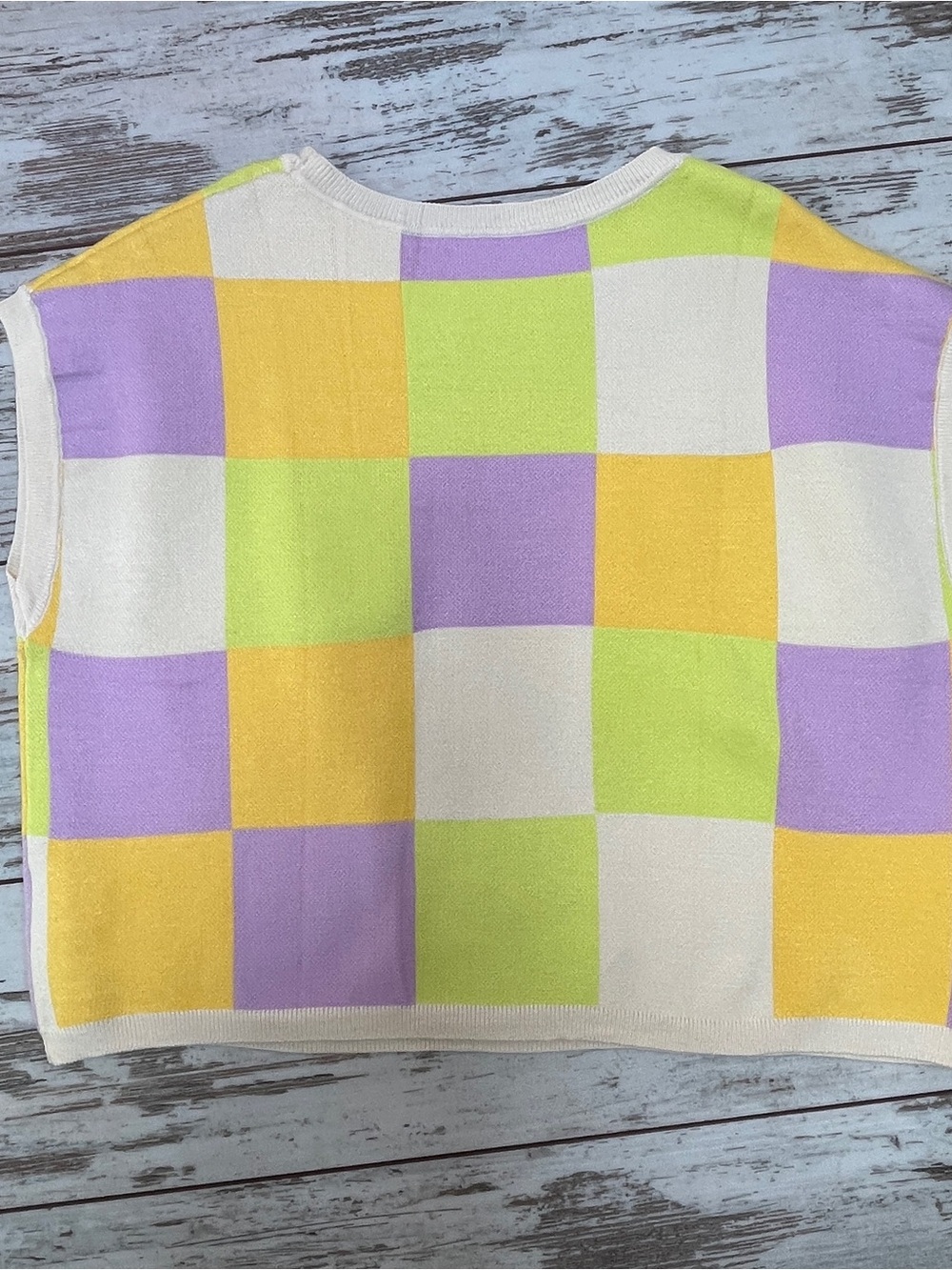 Pastel Checkerboard Knit Sweater Vest Womens Small Lavender Lime Yellow NWOT - Picture 4 of 8
